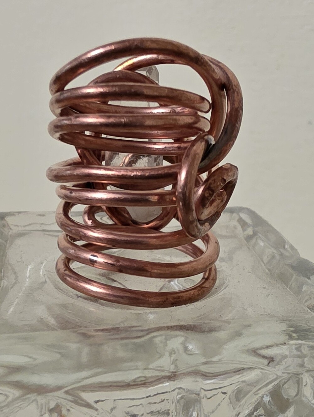 Handcrafted Handwrapped Copper Wire Wrapped Ring with Clear Quartz Crystal - Picture 9 of 15